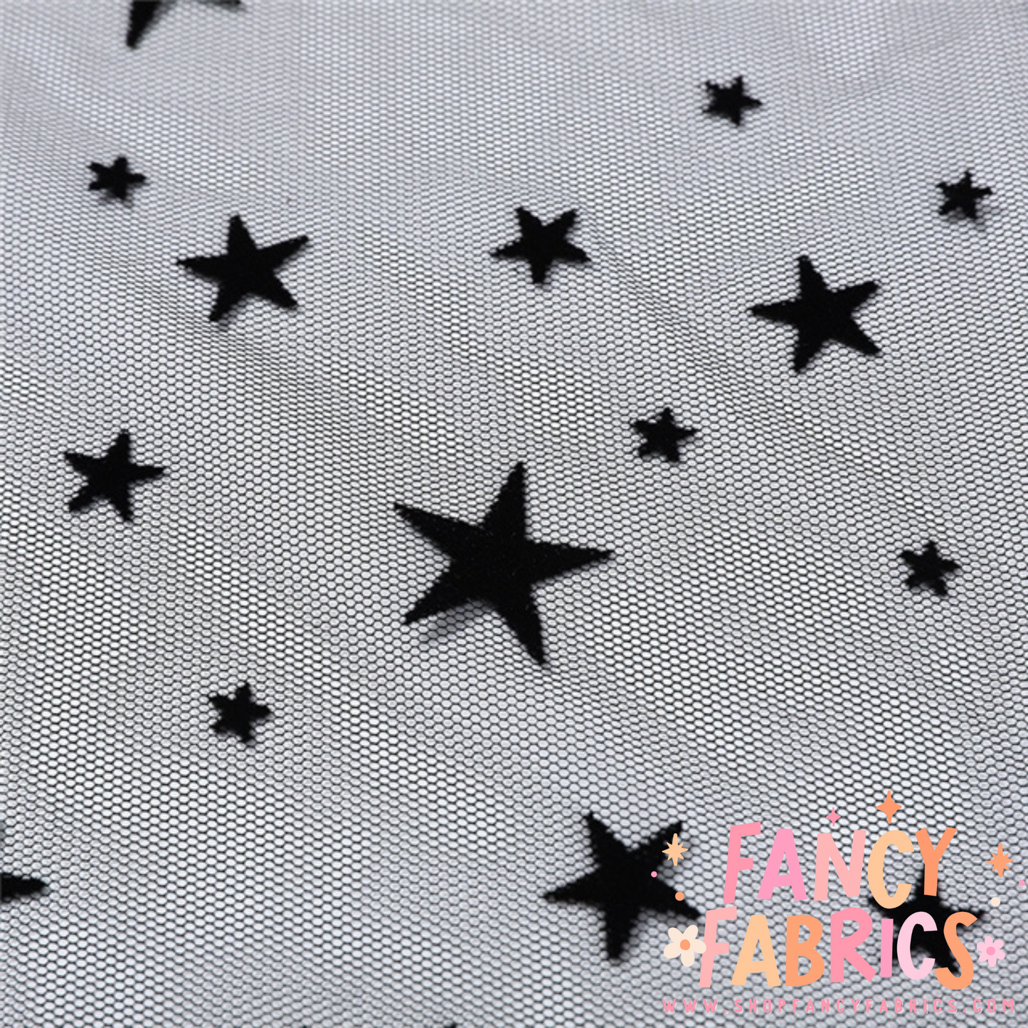 Black Flocked Stars | Mesh