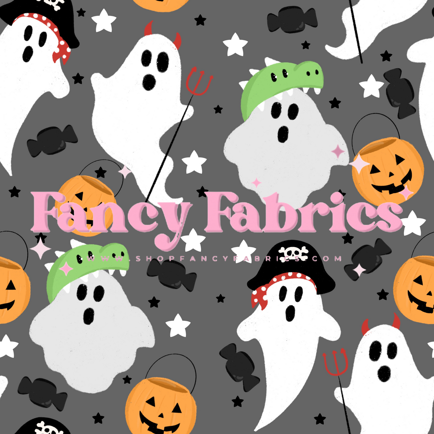 Trick Or Treat Ghosts (Gray) | PREORDER | By The Yard