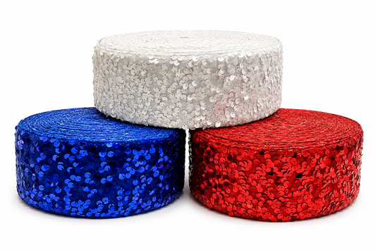 RWB Bundle | 3 Yards Total | 3" Single Sided | Sequin Velvet Ribbon | Ready To Ship