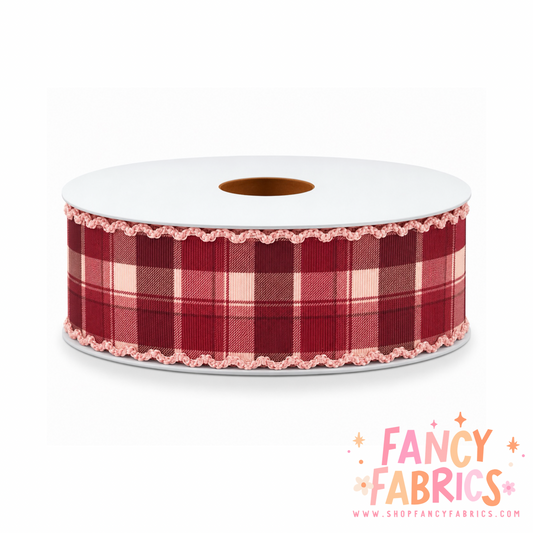 Maroon Plaid | 2" Single Sided | Moonstitch Printed Ribbon | Ready To Ship