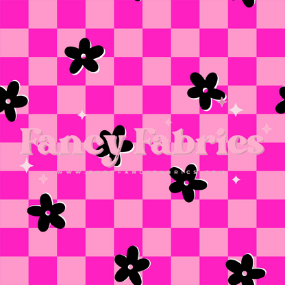 Pink Checker Flowers | PREORDER | By The Yard