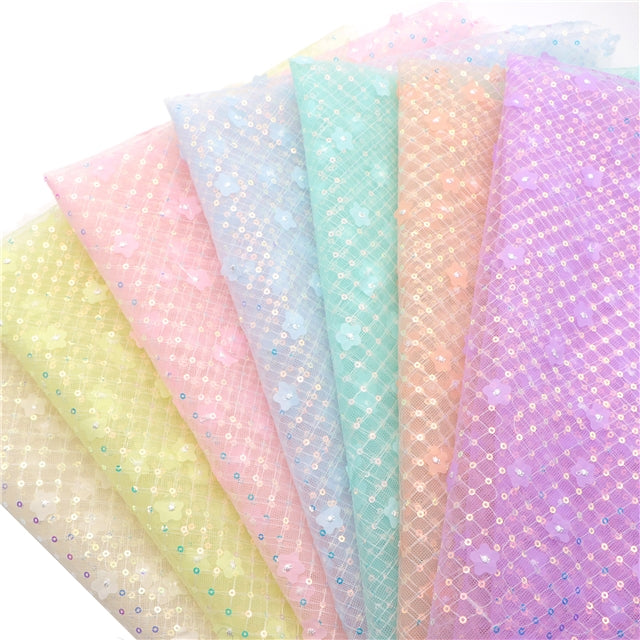 Purple | 3D Plaid Floral Sequin Mesh | Ready To Ship