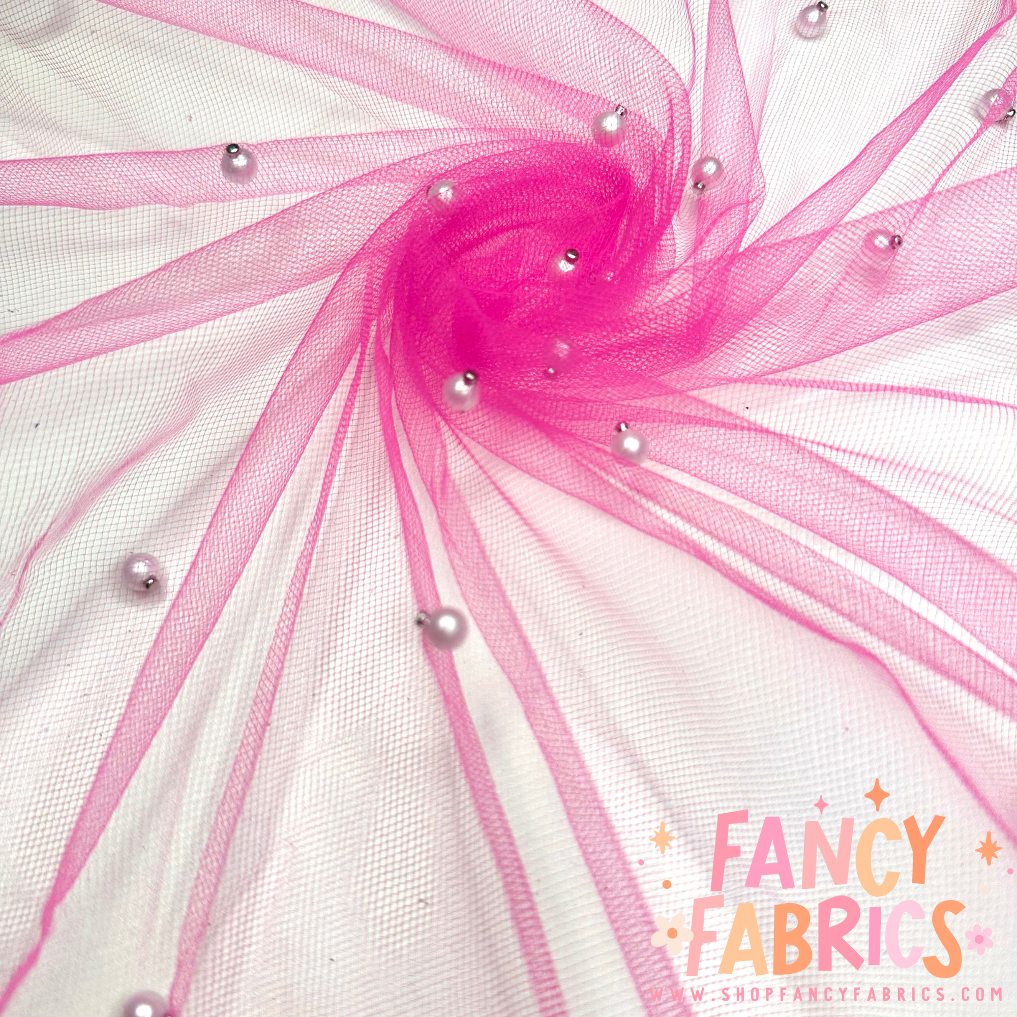 Hot Pink (White Pearls) | Pearl Mesh | Ready To Ship
