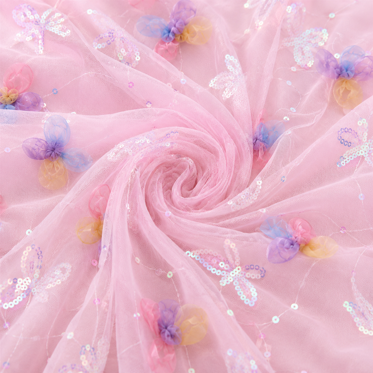 Pink | 3D Butterfly Sequin Mesh | Ready To Ship