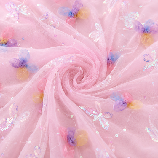 Pink | 3D Butterfly Sequin Mesh | Ready To Ship