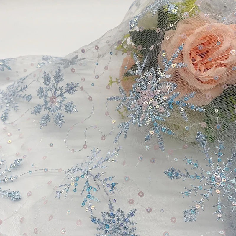 Blue Sequin Snowflakes | Mesh | Ready To Ship