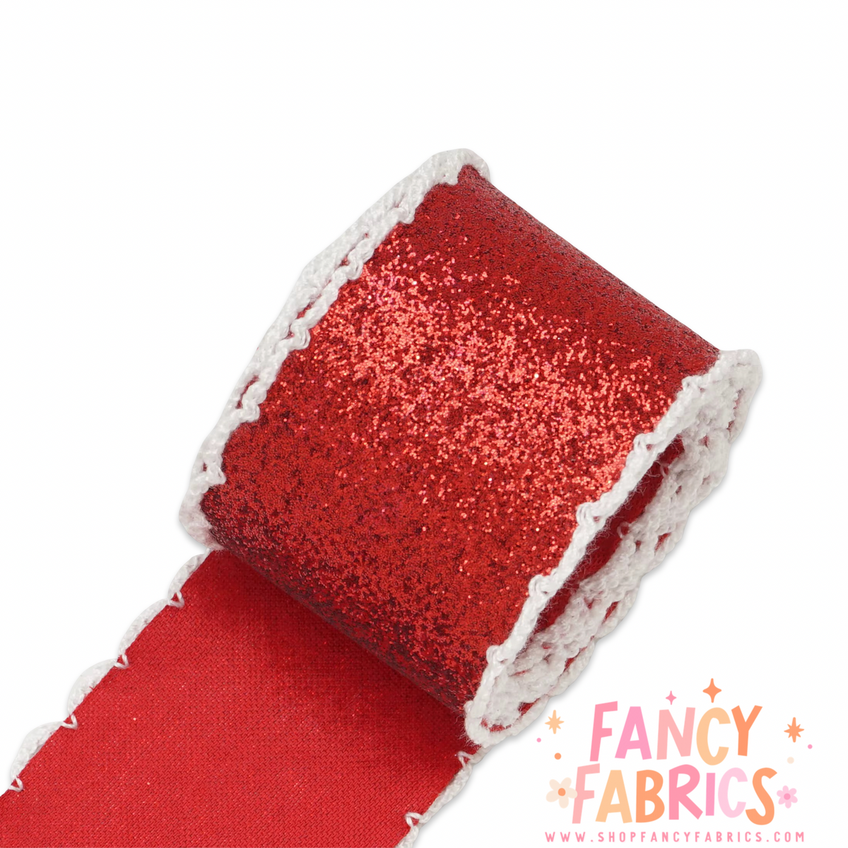 Red + White | 2.25" Single Sided | Glitter Moonstitch Ribbon | Ready To Ship
