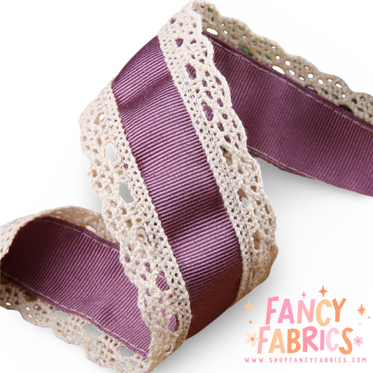 Bright Mauve | 1.5" Single Sided | Lace Grosgrain Ribbon | Ready To Ship