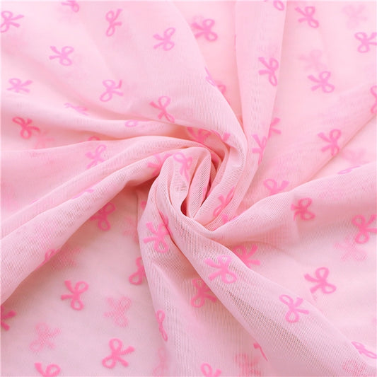 Flocked Bows (Hot Pink) | Stretch Mesh | Ready To Ship