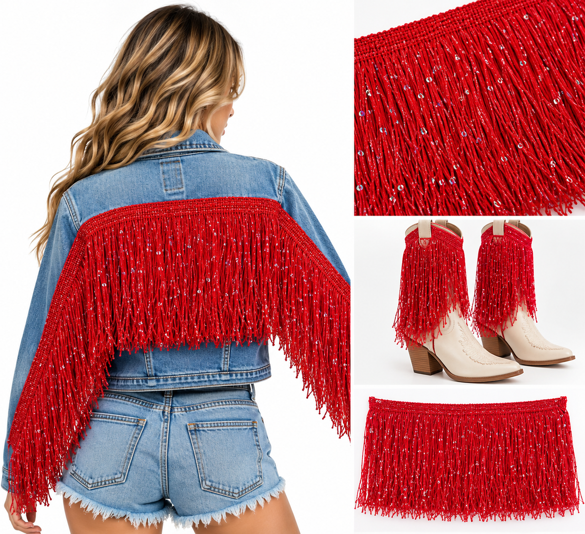 Red | Sequin Fringe | By The Yard