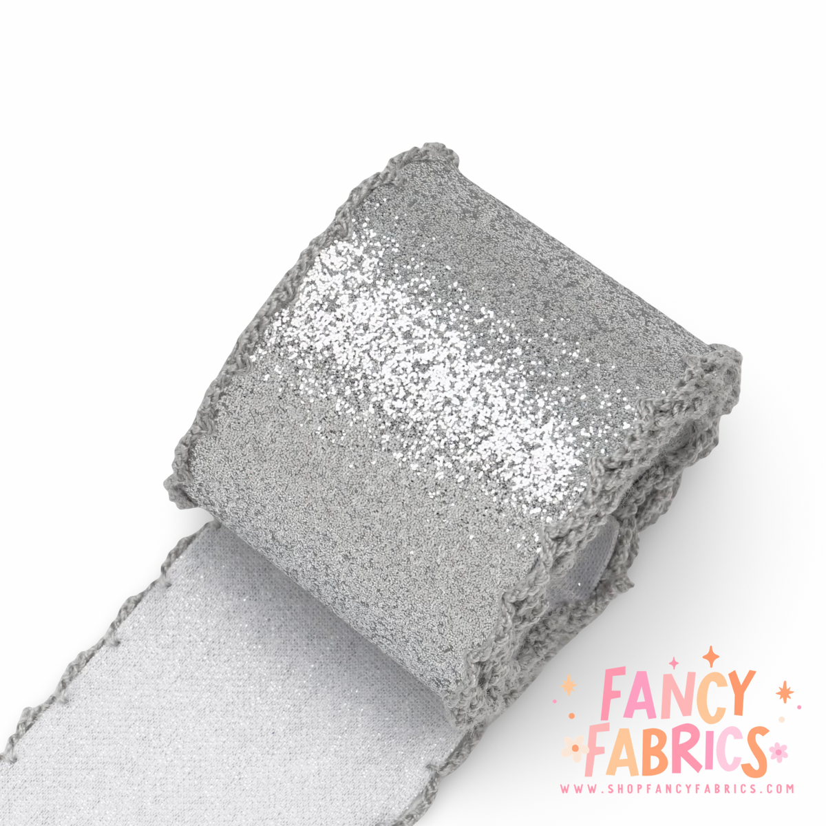 Silver | 2.25" Single Sided | Glitter Moonstitch Ribbon | Ready To Ship