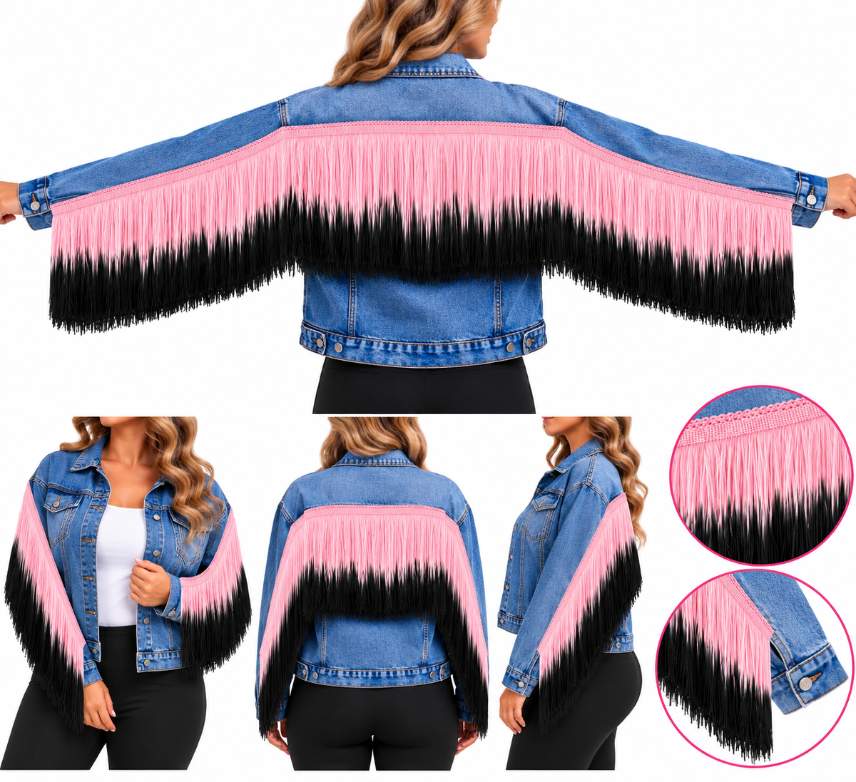 Pink + Black | Ombré Fringe | By The Yard