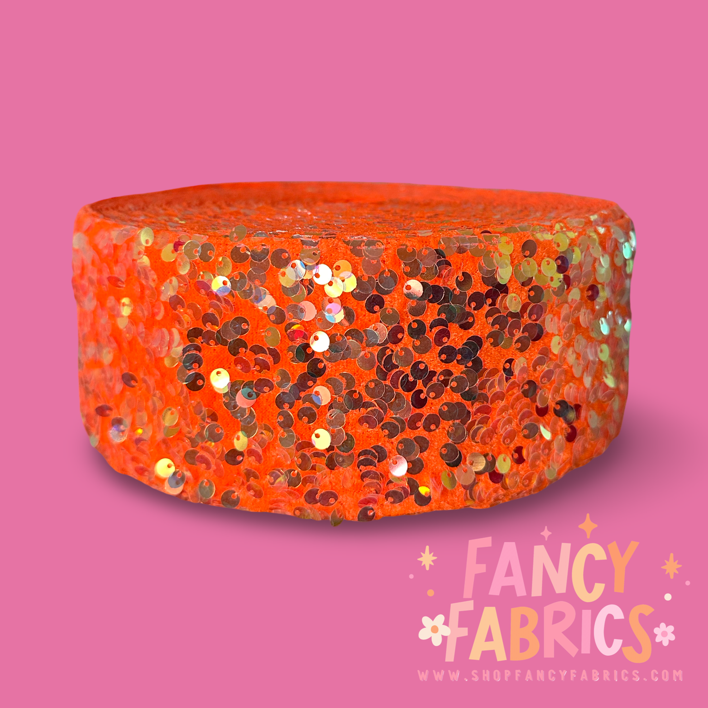 Electric Orange | 3" Single Sided | Sequin Velvet Ribbon | Ready To Ship