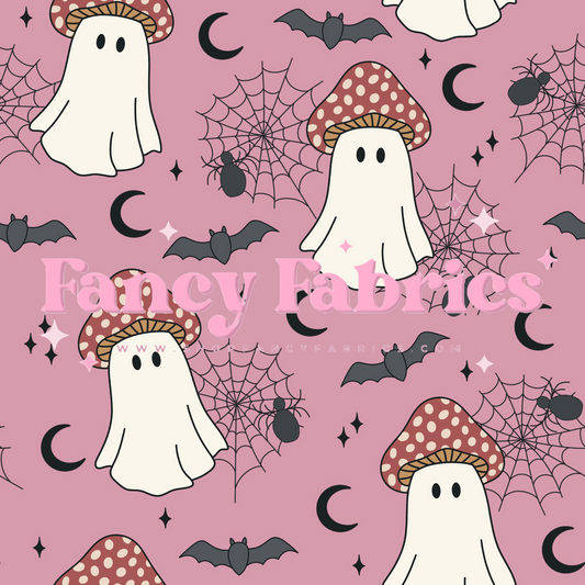 Lauren Liza Designs | Spooky Mushroom Ghosts Pink | PREORDER | By The Yard