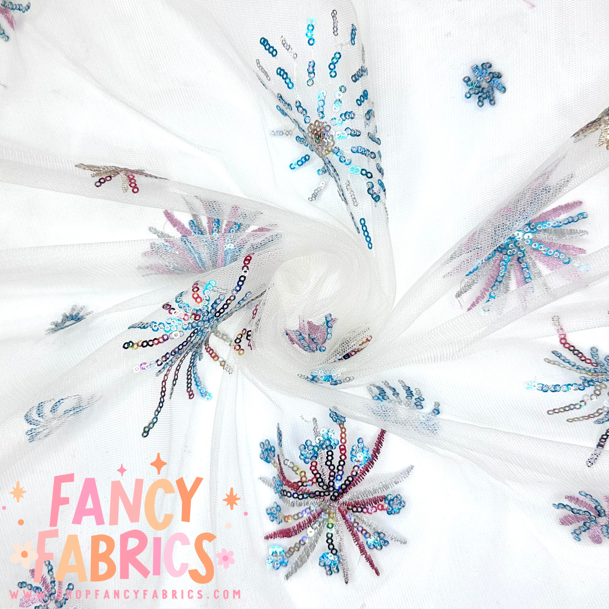 Sequin Fireworks (White) | Mesh | Ready To Ship