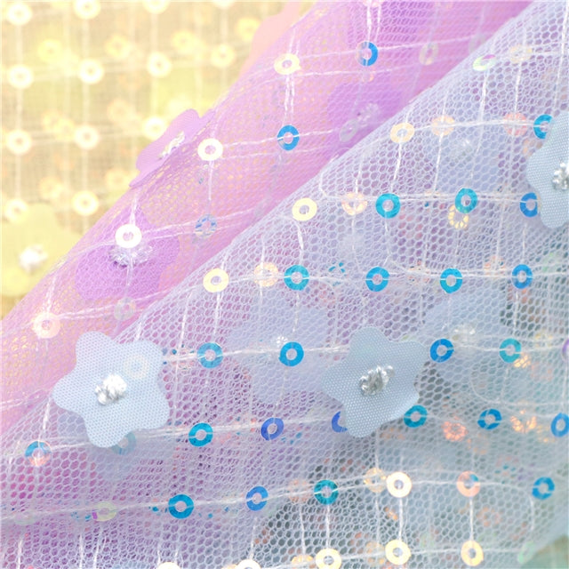 Purple | 3D Plaid Floral Sequin Mesh | Ready To Ship