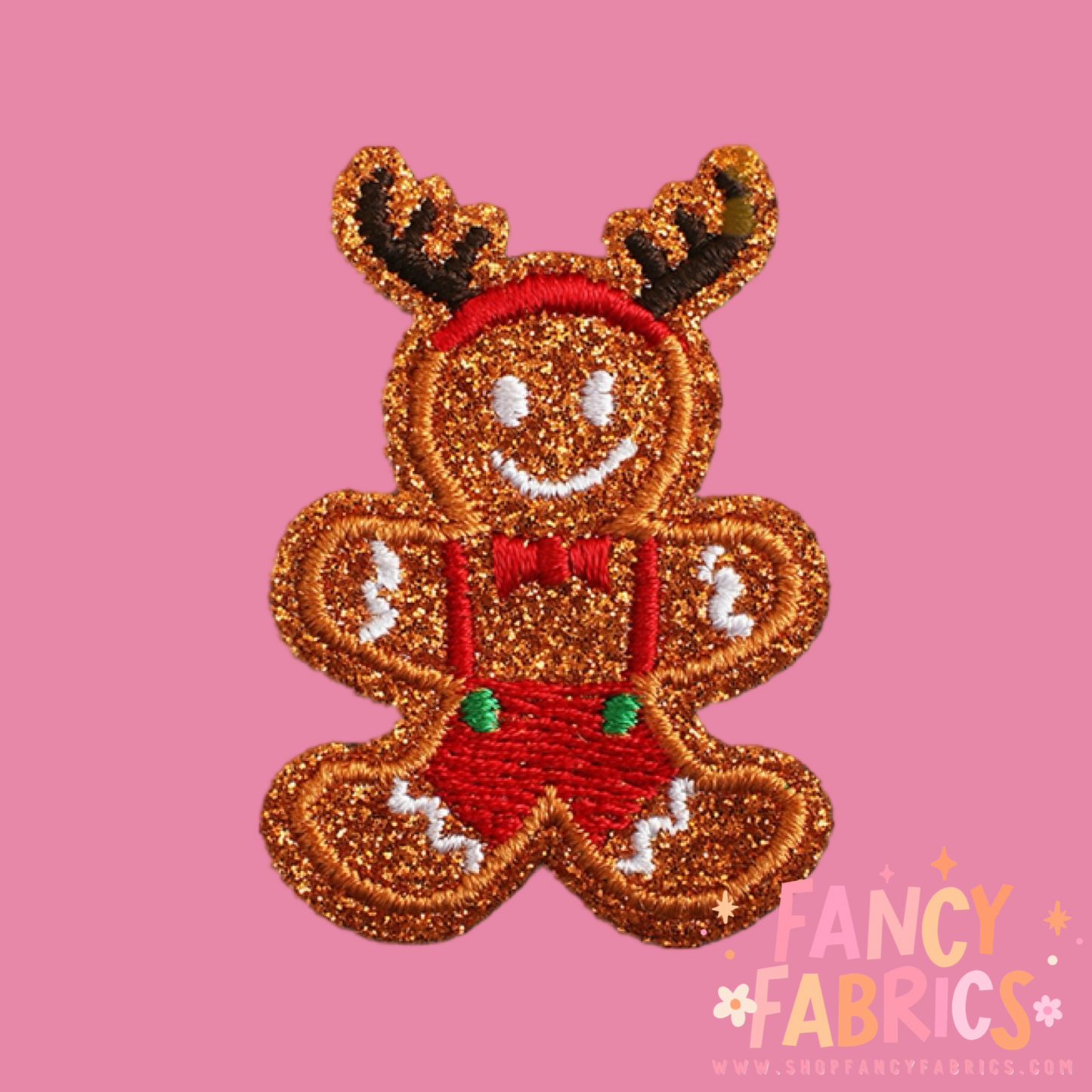 reindeer gingerbread glitter iron on patch