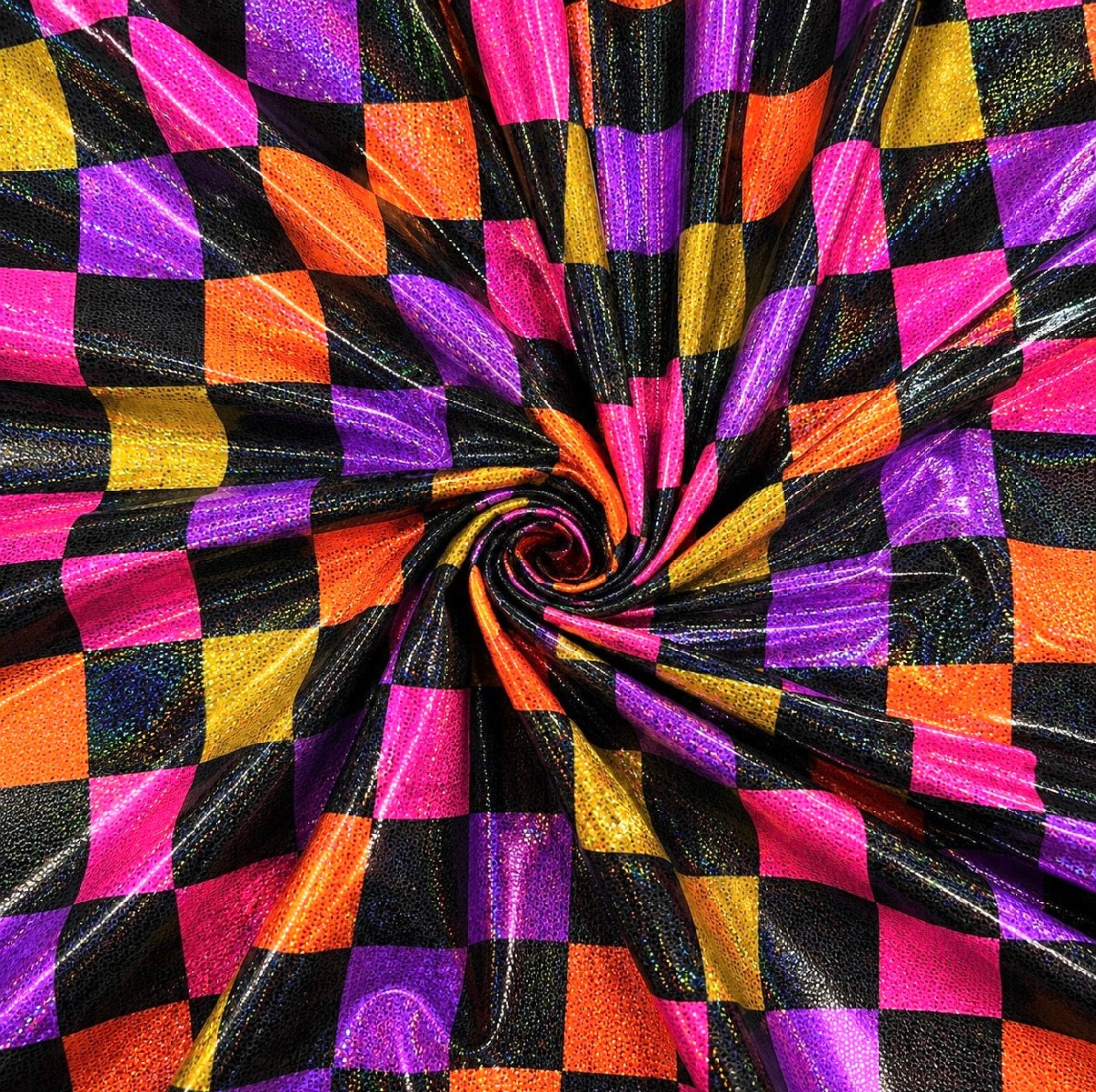 ‼️ PREORDER | Colorful Halloween Checks | Printed Holographic | Sold By The Yard ‼️