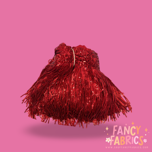 Red | Sequin Fringe | Sold By The Yard