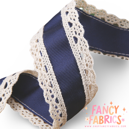 Dark Blue | 1.5" Single Sided | Lace Grosgrain Ribbon | Ready To Ship