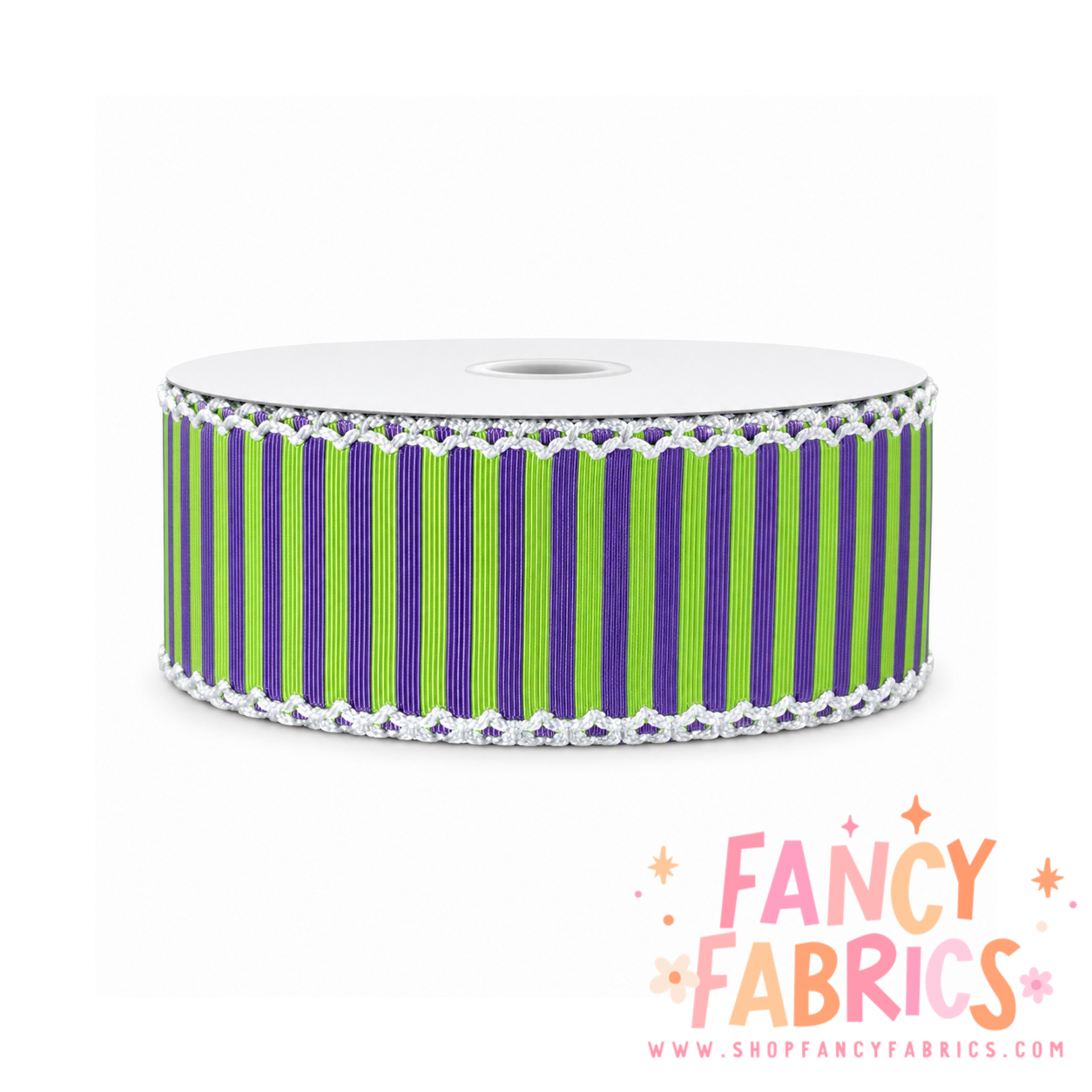 Purple + Green Stripes | 2" Single Sided | Moonstitch Printed Ribbon | Ready To Ship