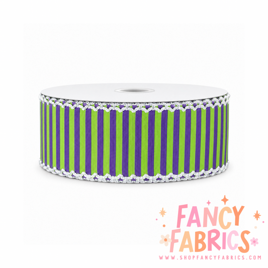 Purple + Green Stripes | 2" Single Sided | Moonstitch Printed Ribbon | Ready To Ship