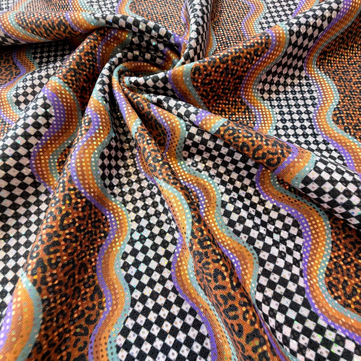 Fall Checker Waves | 4x4 Scaling | Printed Shattered Holographic | Ready To Ship