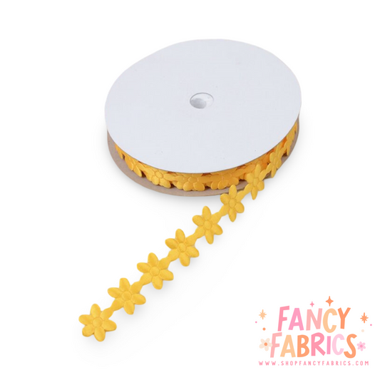 Yellow | Daisy Embossed Ribbon | Sold By The Yard