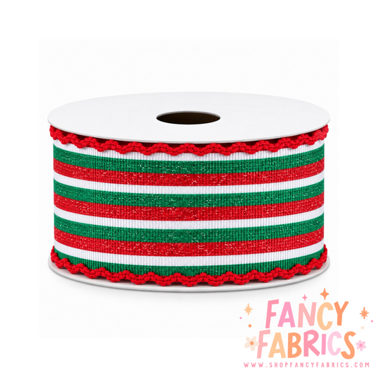 Faux Glitter Stripes | 2" Single Sided | Moonstitch Printed Ribbon | Ready To Ship