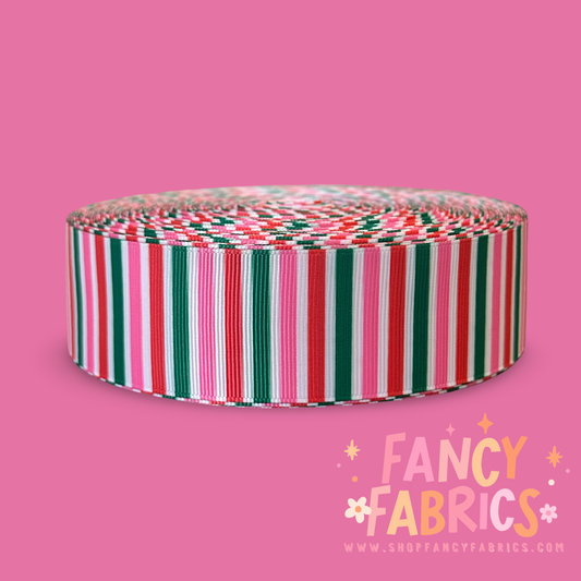 Christmas Stripes | 1.5" Single Sided | Printed Ribbon | Ready To Ship