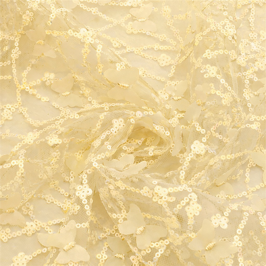 Yellow | 3D Butterfly Sequin Mesh | Ready To Ship