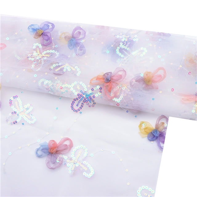 White | 3D Butterfly Sequin Mesh | Ready To Ship