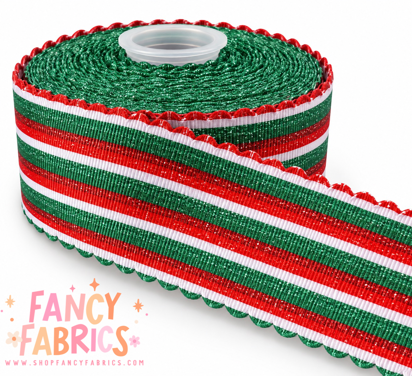 Faux Glitter Stripes | 2" Single Sided | Scalloped Grosgrain Ribbon | Ready To Ship