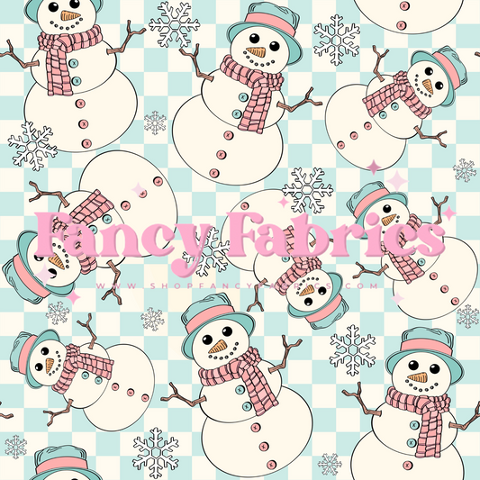 Snowmen (Blue Checkers) | PREORDER | By The Yard
