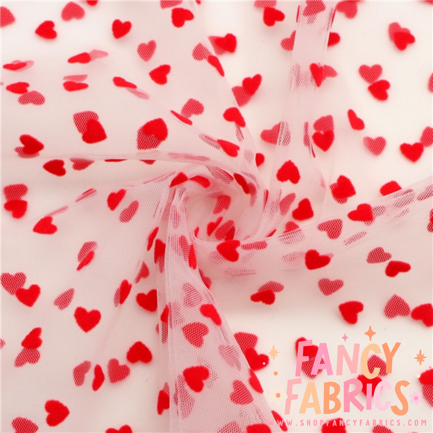 White | Flocked Hearts | Mesh | Ready To Ship