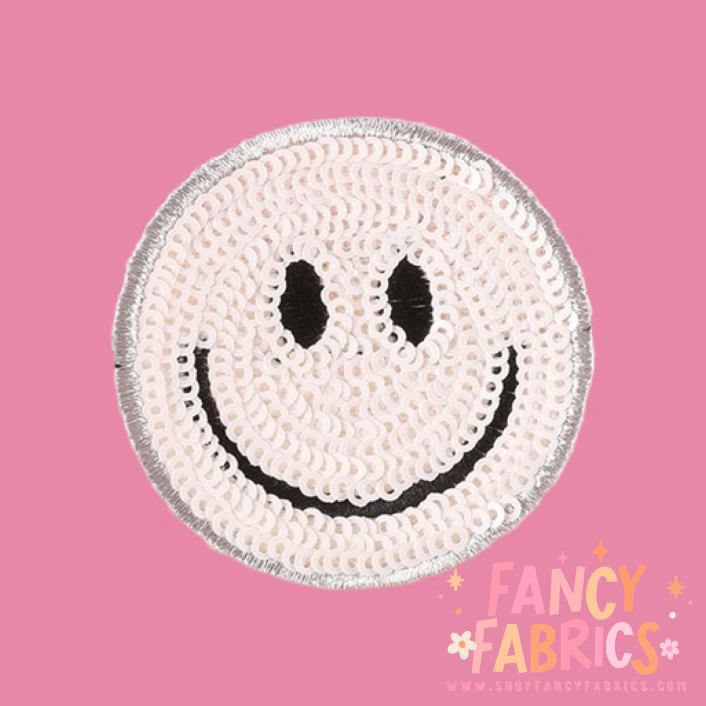 White | Sequin Smiley | Iron On Patch