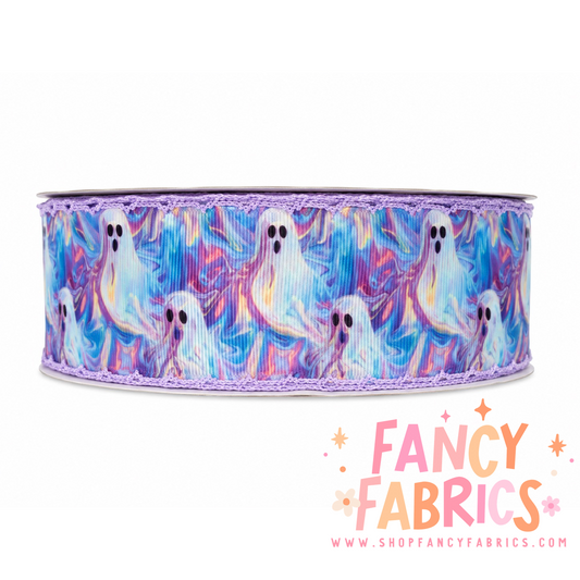 Purple Ghosts | 2" Single Sided | Moonstitch Printed Ribbon | Ready To Ship