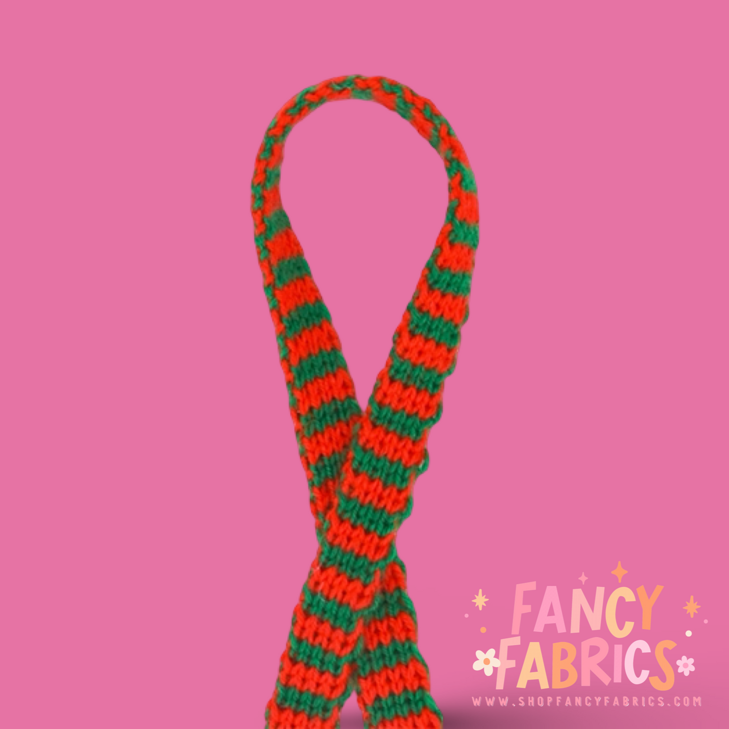 Red + Green Striped | 0.6" Double Sided | Knitted Yarn | Ready To Ship