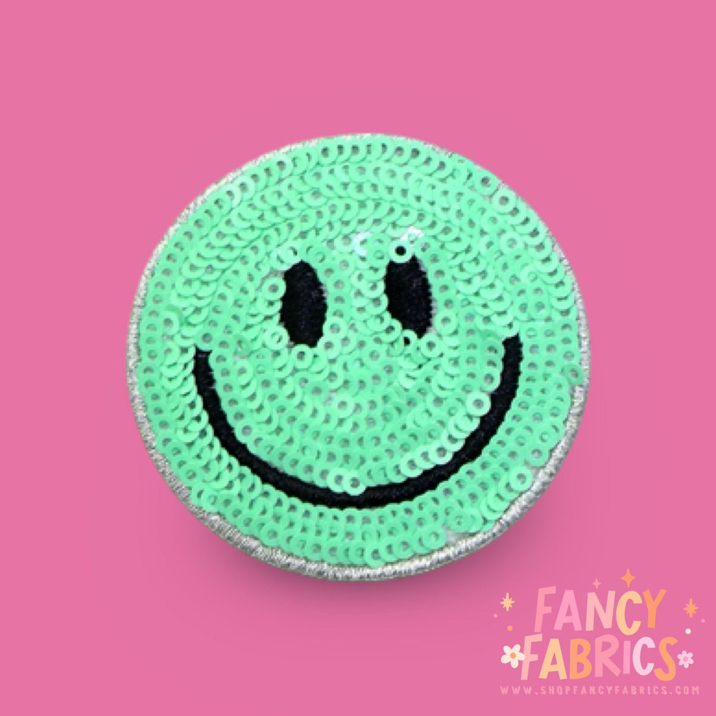 Mint | Sequin Smiley | Iron On Patch