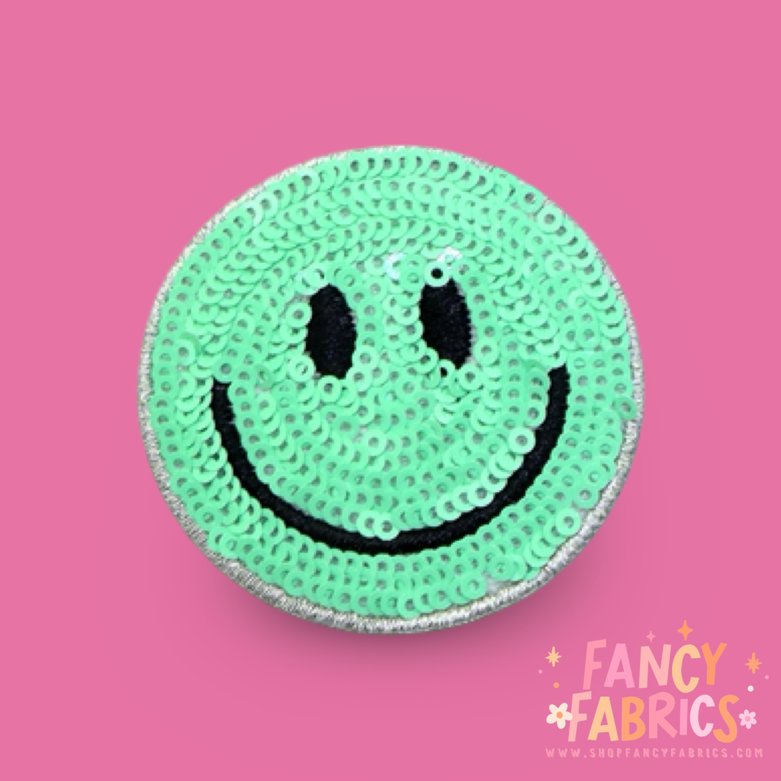 Mint | Sequin Smiley | Iron On Patch