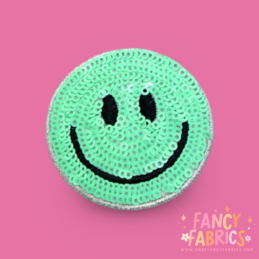 Mint | Sequin Smiley | Iron On Patch