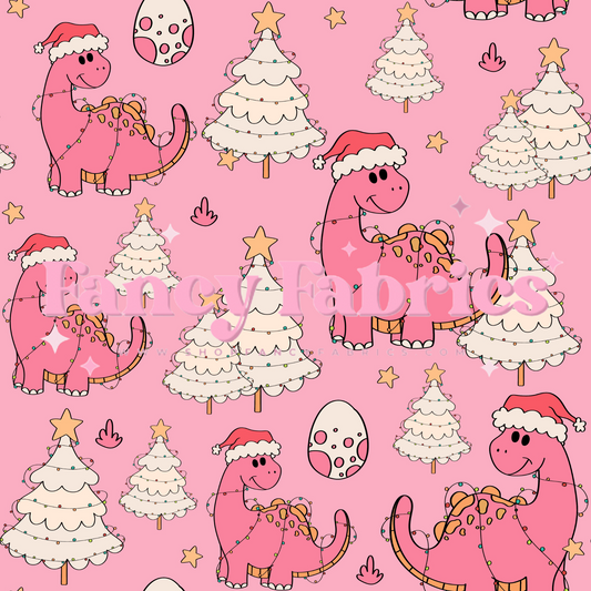 Christmas Dinos (Pink) | PREORDER | By The Yard
