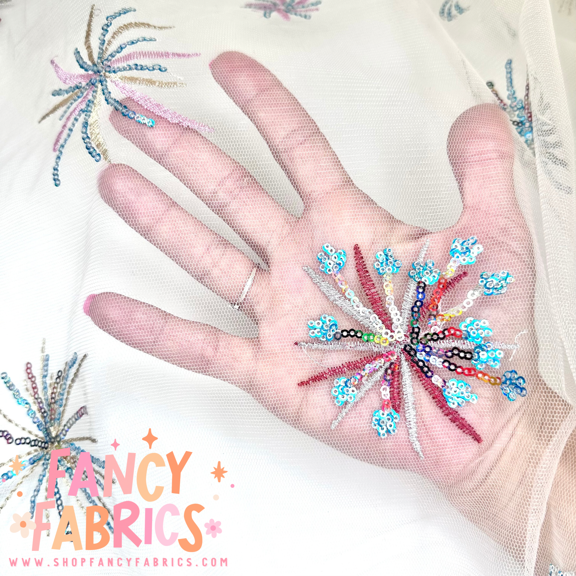 Sequin Fireworks (White) | Mesh | Ready To Ship