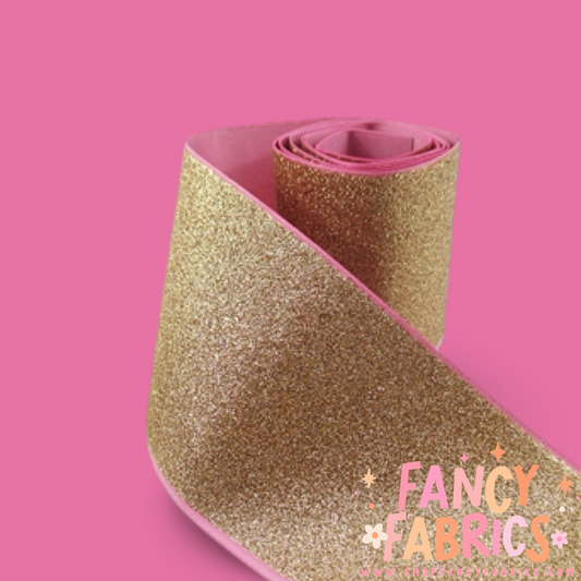 Pink + Gold | 3" Single Sided | Solid Glitter Ribbon | Ready To Ship