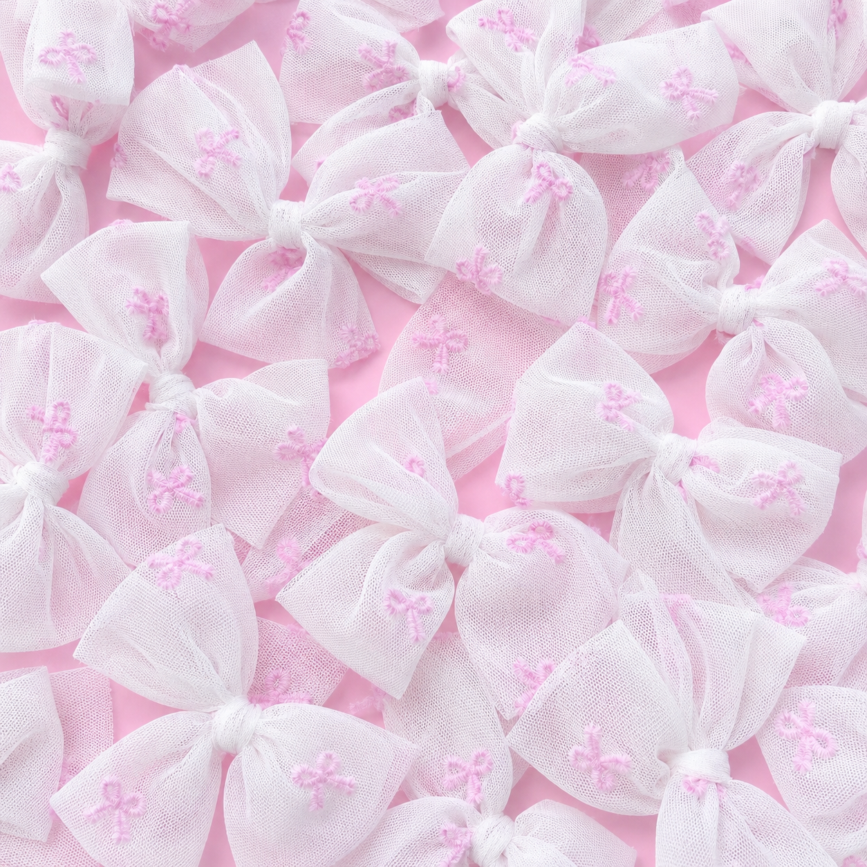 Flocked Bows (Baby Pink Bows) | Stretch Mesh | Ready To Ship