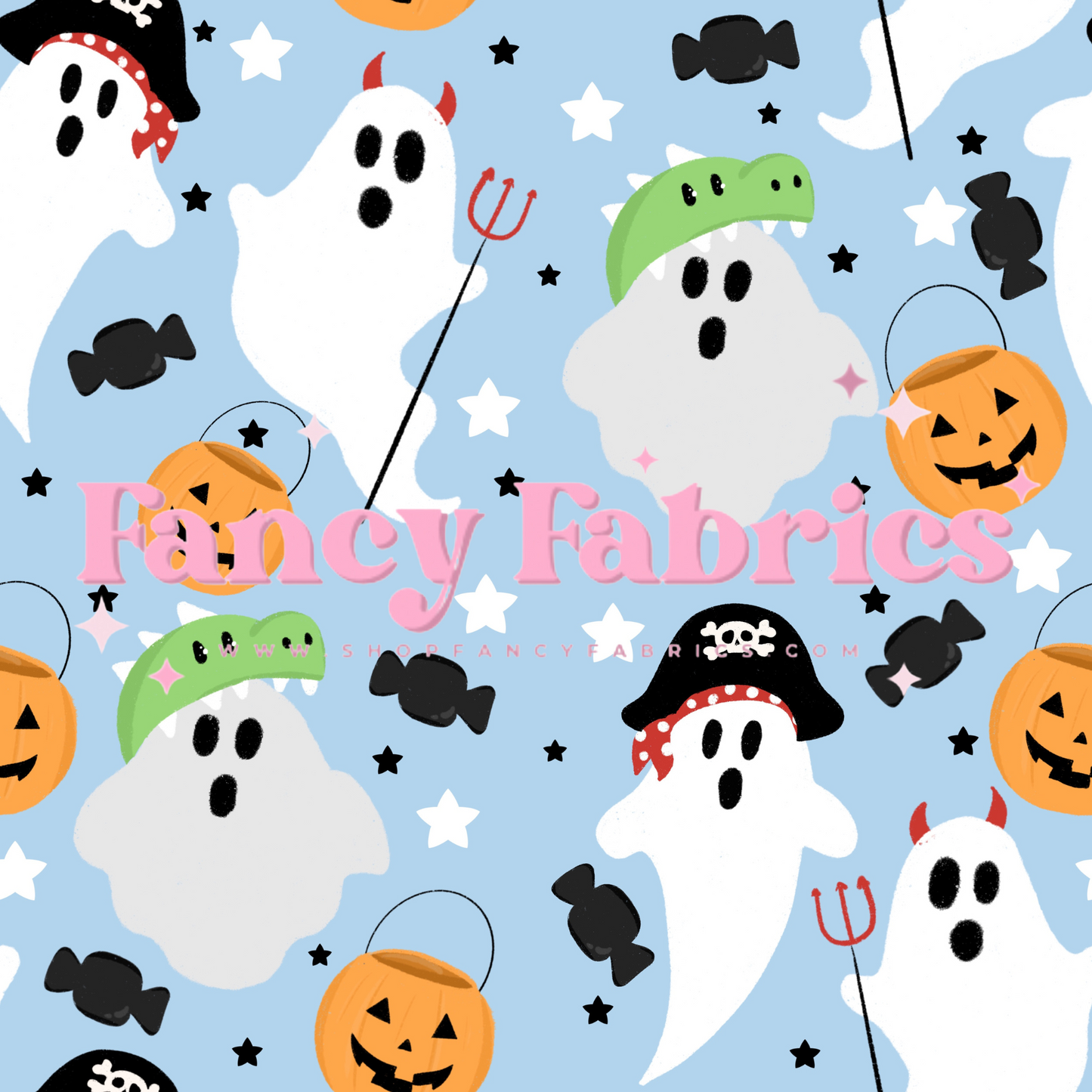 Trick Or Treat Ghosts (Blue) | PREORDER | By The Yard