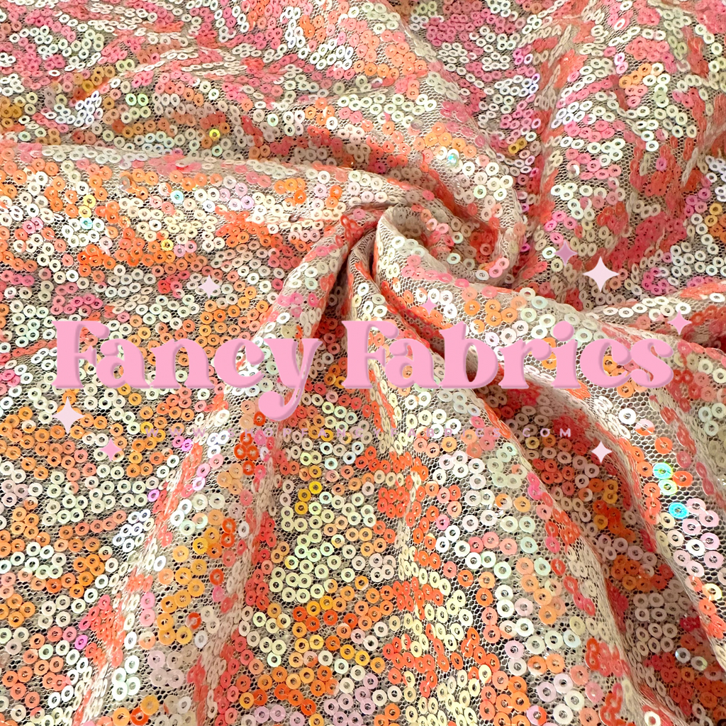 Orange + White | Stretch Sequin Mesh | Ready To Ship