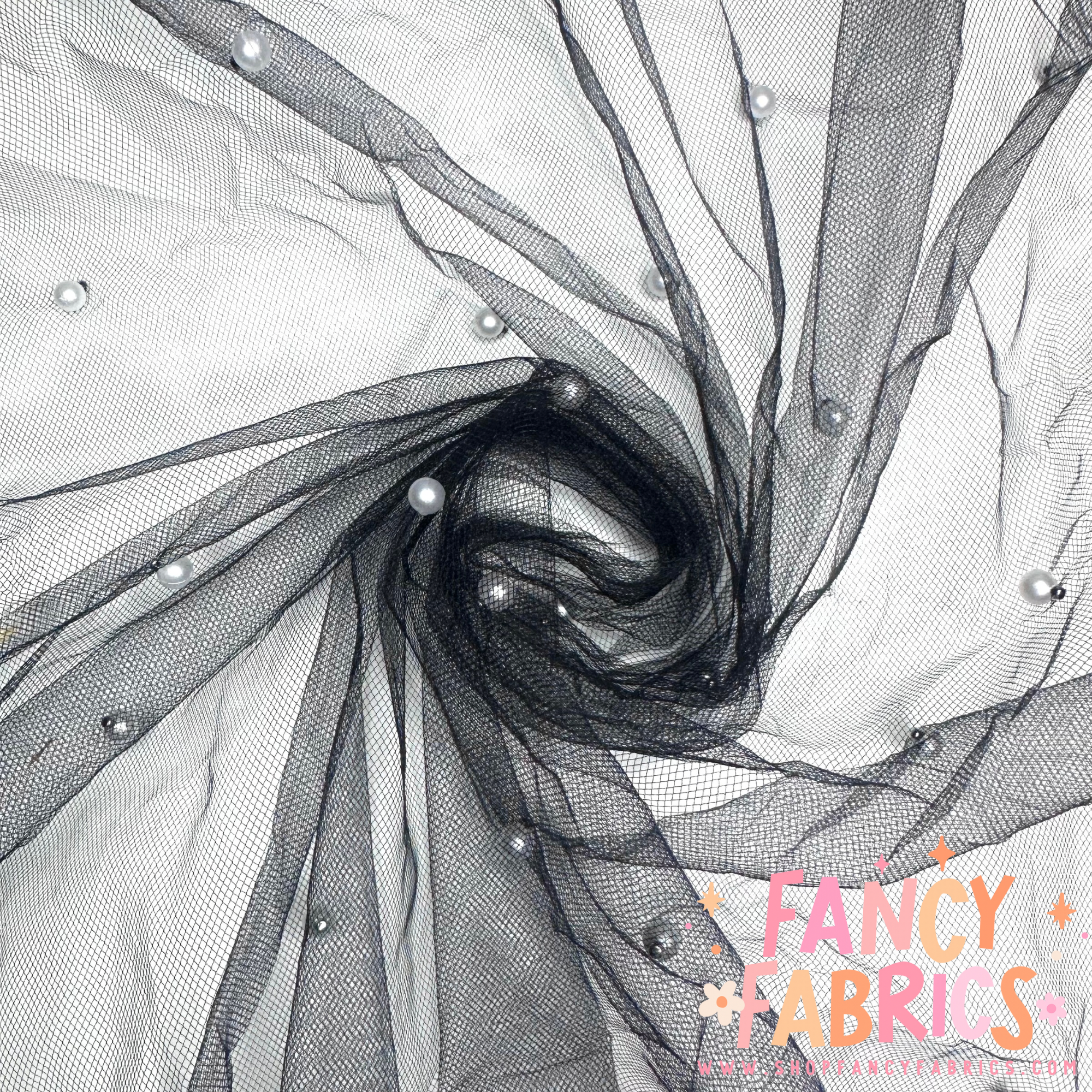 Black (White Pearls) | Pearl Mesh