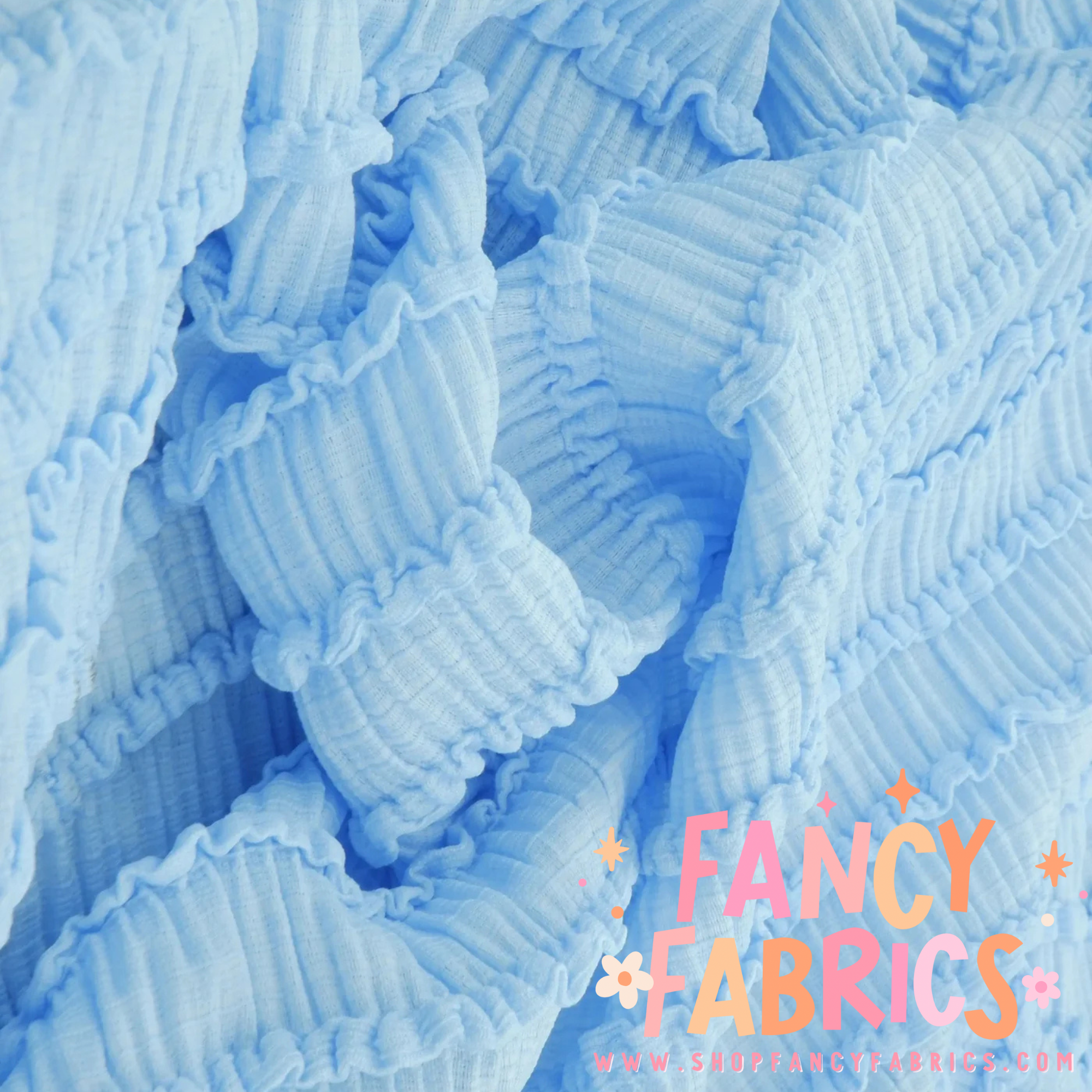 Blue crinkle knit ready to ship fabric
