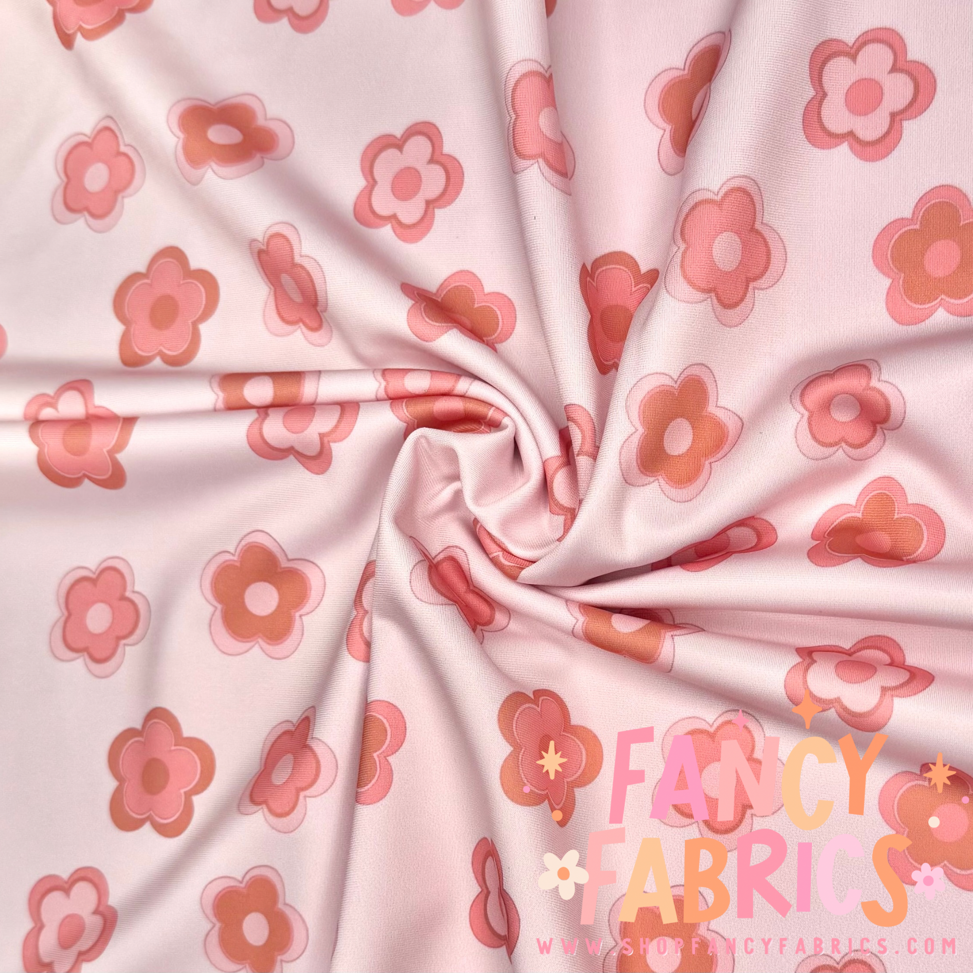 Boho Daisies swim fabric ready to ship